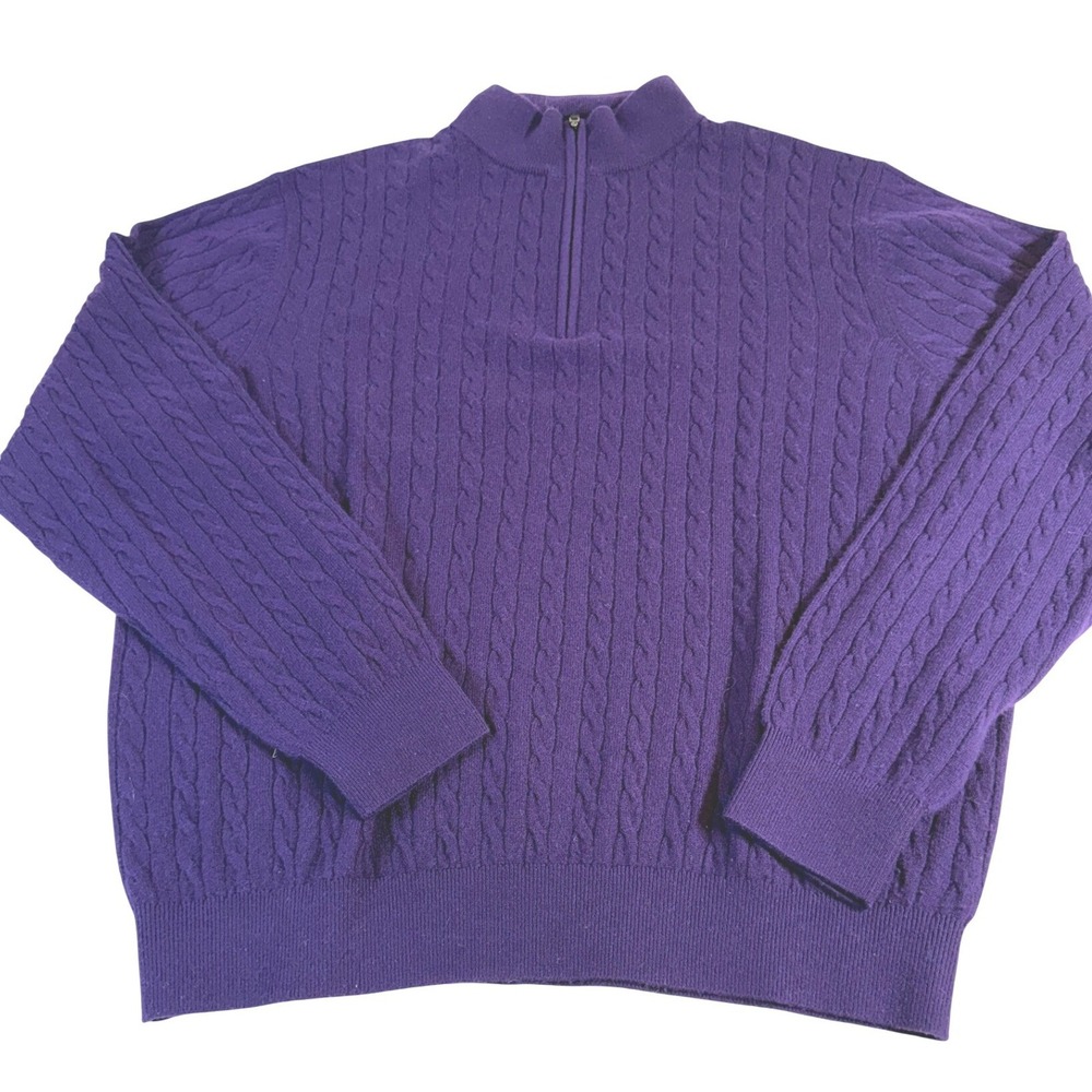 Fairway & Greene Cashmere Sweater XL Purple Cable Knit Quarter Zip